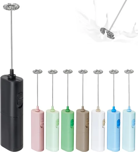 ELMWAY Espumador de café portátil, batidor eléctrico a pilas, mini espumador de leche manejado para café, latte, matcha y proteína en polvo, color