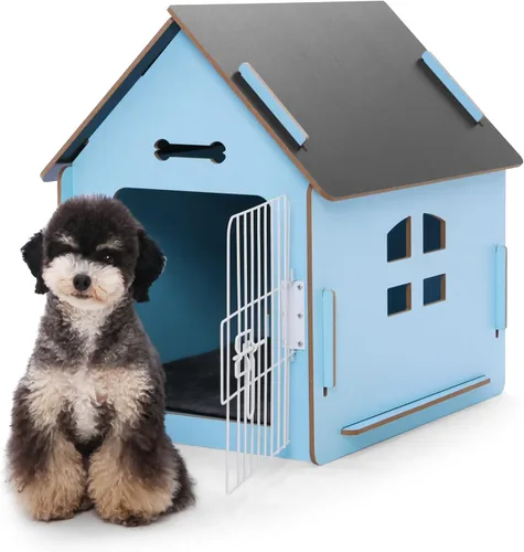 Casa para perros de interior para perros pequeños o gatos, diseño de madera acogedor, casa pequeña para cama interior, con rejillas de ventilación y