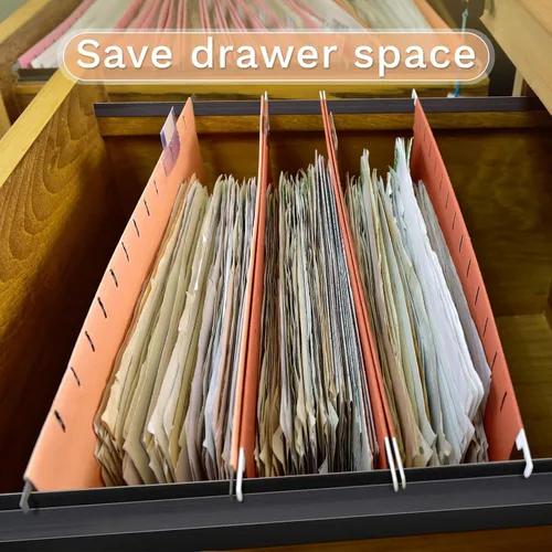 Miniatura 6 de Tenare 4 rieles colgantes de PVC negro, sistema de colgar para archivar que mantiene tus carpetas ordenadas y organizadas