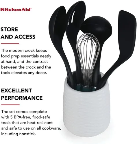 Miniatura 5 de KitchenAid KQ562BXAQA - Juego de herramientas y artilugios con Crock, 6 piezas, aguamarina