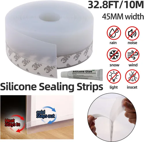 Miniatura 2 de Tira de Sellado para Puerta, 10 MT Tope de Corriente de Puerta Adhesivo Tiras de Sellado de Silicona Ideal para Puertas, Ventanas, Vidrio de Ducha