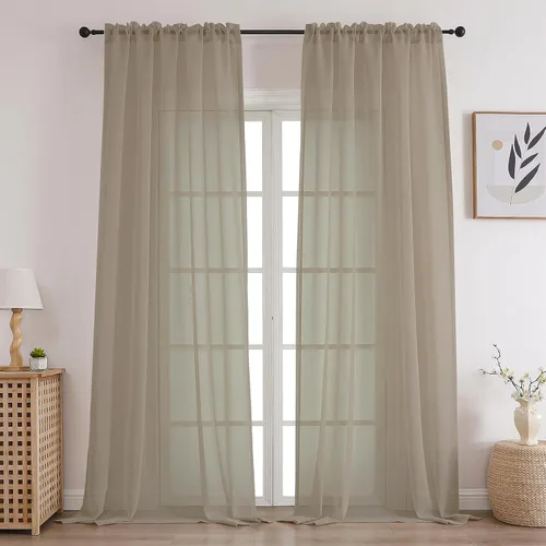 Miniatura 36 de CUCRAF Juego de 2 paneles de cortinas traslúcidas negras de 72 pulgadas de largo, con bolsillo para barra, cortinas de gasa para sala de estar