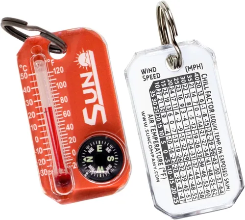 Miniatura 3 de Sun Company Therm-o-Compass Brújula multifuncional con cremallera y termómetro con tabla de enfriamiento de viento Ideal para camping