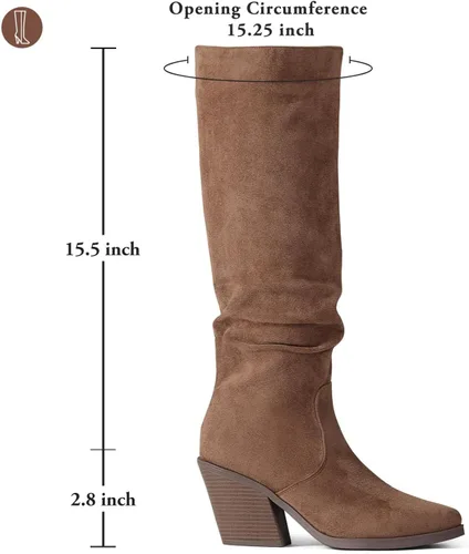 Miniatura 3 de Putu Botas altas hasta la rodilla con punta puntiaguda para mujer, botas de tacón grueso apiladas, con cremallera lateral, botas altas holgadas