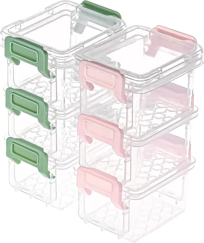 Miniatura 10 de Paquete de 6 contenedores pequeños de almacenamiento con 2 tapas, 3.3 x 2.1 pulgadas, mini contenedores de almacenamiento de plástico apilables