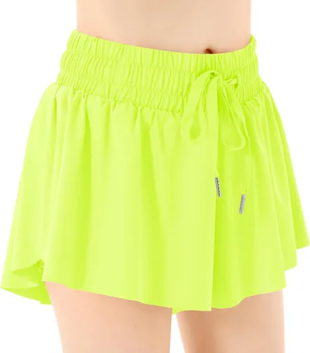Pantalones cortos fluidos de mariposa con bolsillo 2 en 1 para correr, pantalones cortos deportivos para niños, entrenamiento activo, animadoras