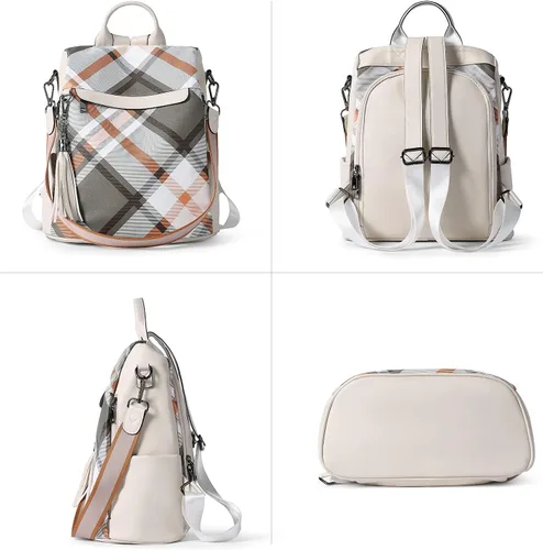 Miniatura 34 de Bromen - Mochila tipo bolso de mano de piel antirrobo para mujer a la moda, Beige floral, L