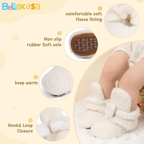 Miniatura 95 de Botines de forro polar para bebés, niños y niñas, pantuflas antideslizantes con agarre suave, zapatos de calcetín para recién nacidos, cuna