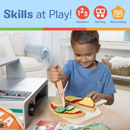 Miniatura 5 de Melissa & Doug - Juego de pizza de madera Top & Bake con comida de juguete (41 piezas) Juguete de preescolar, juego de comida de madera