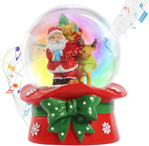 Bola de Nieve Navideña de 100 mm con 8 Luces de Color, Bola de Nieve Musical, Papá Noel, Muñeco de Nieve, Reno, Caja de Música, Decoración Navideña,