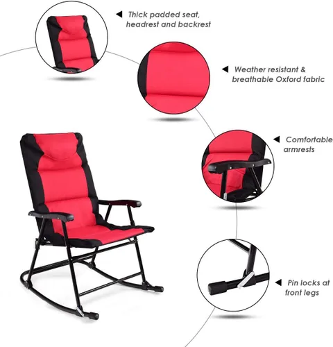 Miniatura 4 de Giantex Juego de 3 mecedoras plegables para patio al aire libre, juego de 2 mecedoras con mesa auxiliar de cristal para patio, terraza, asiento