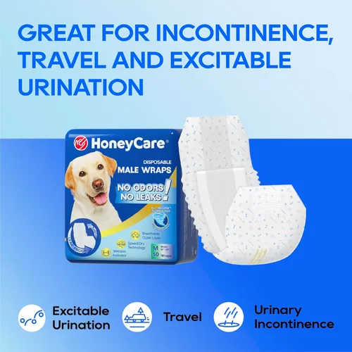 Miniatura 9 de HONEY CARE All-Absorb A25 - Envoltura para perro macho, 50 unidades, mediano, color blanco