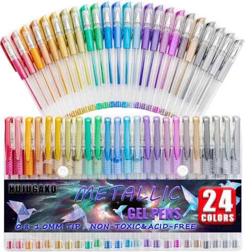 Miniatura 9 de Paquete de 48 bolígrafos de gel azules, 24 bolígrafos de gel de colores con 24 repuestos, 40% más de tinta para escribir suavemente para adultos