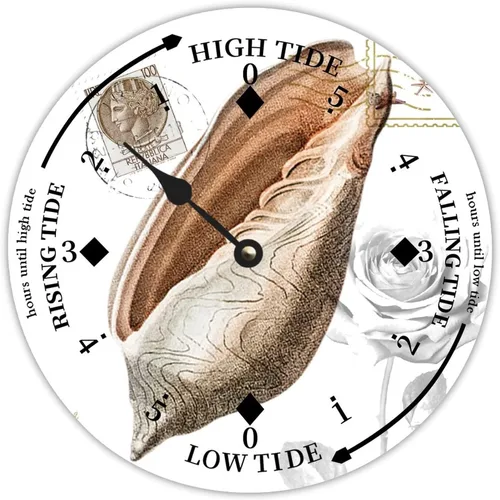 Reloj de marea de madera con concha de caracola, hora del océano, marea alta costera, reloj de marea baja, movimiento de marea náutica de madera