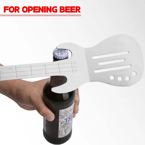 Miniatura 7 de Rock Guitar Style - Juego de herramientas de barbacoa de acero inoxidable resistente, 2 piezas, espátula y pinzas con mango de madera