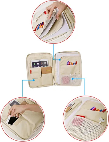 Miniatura 5 de Documento A4 Bolsa Estuche Impermeable Organizador Portafolio Oficina Viaje Cremallera Multi-Función Bolsa 01-azul oscuro