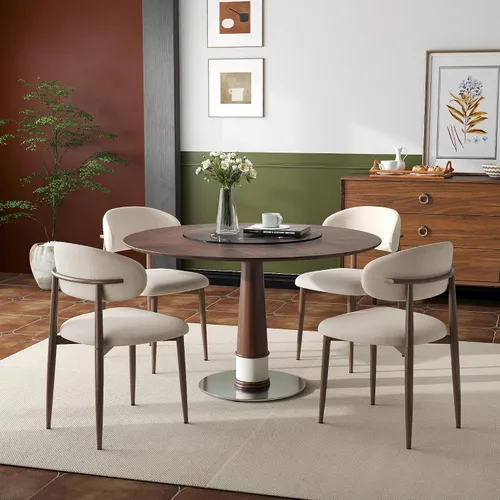 Miniatura 9 de Juego de 2 sillas de comedor estilo granja, sillas de comedor de mediados de siglo con patas de metal de grano de nogal, sillas tapizadas de tela