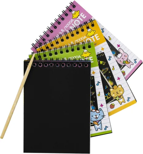 Miniatura 3 de Suwimut Paquete de 24 cuadernos de papel para rascar para niños, cuadernos para colorear negros con 24 lápices ópticos de madera y 4 plantillas