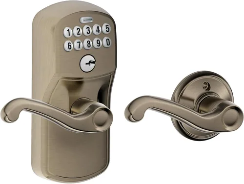 Miniatura 7 de Schlage - FE575 PLY 626 FLA Plymouth - Entrada de teclado con bloqueo automático y palancas Elan, cromado con brocha. Cromo satinado