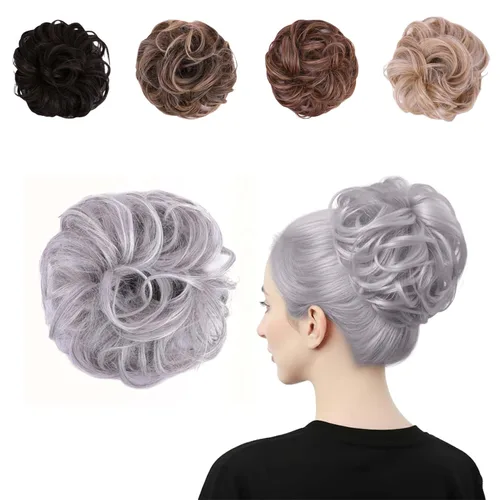 Juvabun Messy Bun 2.0 - Extensión de cabello de moño desordenado de color gris claro, suave y ligero, para mujer, uso diario Gris claro 2.0