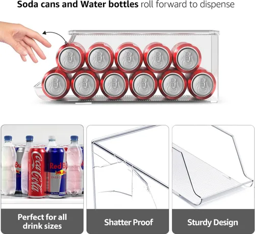 Miniatura 4 de Sorbus Organizador de latas para refrigerador y despensa, dispensador de 3 tamaños para latas estándar y delgadas y botellas de agua