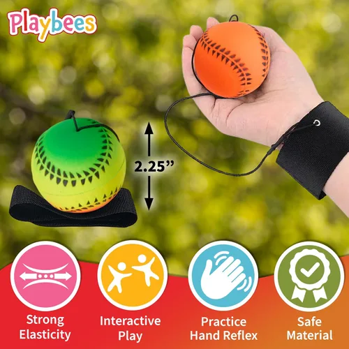 Miniatura 4 de Playbees Muñequeras de béisbol neón reactivas - paquete de 6 - Bolas de práctica deportivas para divertida actividad al aire libre para niños