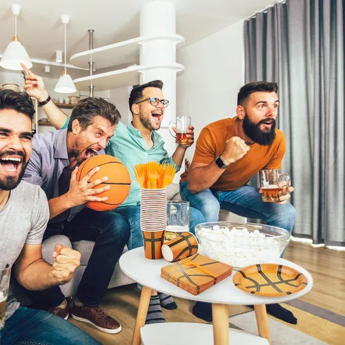 Miniatura 7 de durony Juego de vajilla de 144 piezas de platos de papel y servilletas de baloncesto, decoraciones de fiesta de cumpleaños, incluye platos de papel