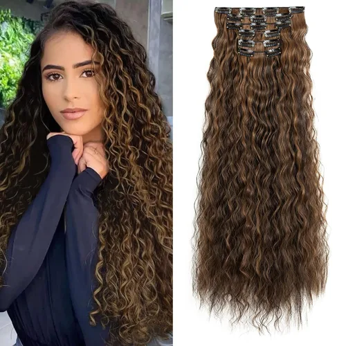 Miniatura 8 de LONAI - Extensiones de cabello con clip, 6 piezas, rizadas, de 24" de largo, sintéticas, para mujer, color rubio ceniza natural