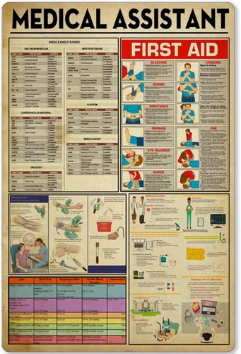 Letrero de metal para asistente médico, letrero de conocimiento de primeros auxilios, decoración de hospital, clínica, enfermera, escuela,