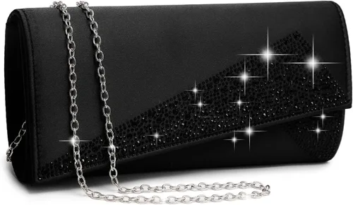 Miniatura 8 de Bolso de mano de noche con diamantes de imitación de satén con purpurina brillante para mujer, fiesta, boda, cóctel, baile de graduación en caja