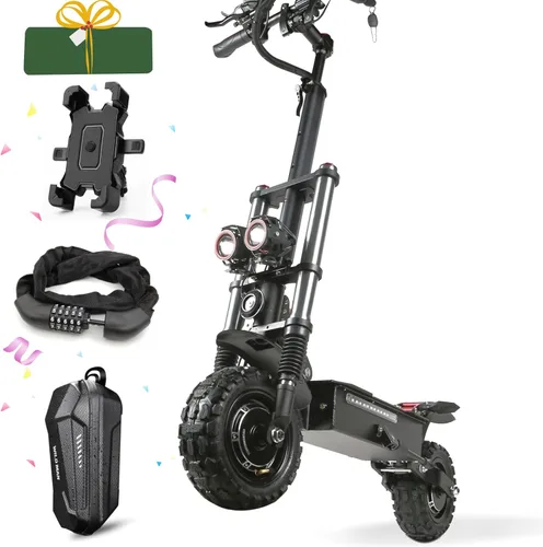 Electric Scooter Adult K8 6000w Dual Motor, Max Speed 50MPH Range 70 Miles, 12 Inch Street Tires Commuter Dual Suspension E-Scooter with Seat and