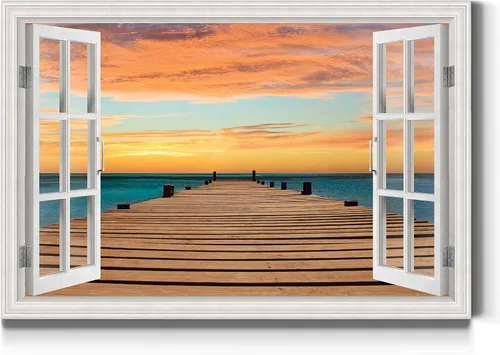 Miniatura 15 de Renditions Gallery Lienzo decorativo para pared, vista de barco viejo atracado en la playa de arena blanca, obra de arte para colgar en la pared