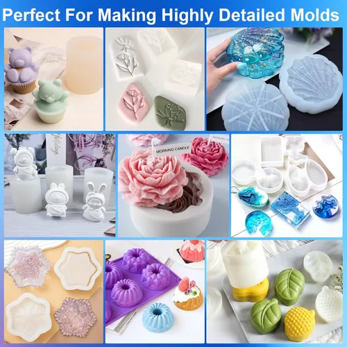 Miniatura 6 de Kit de fabricación de moldes de silicona, silicona líquida elástica 10A de 32 onzas para moldear moldes de resina y moldes de velas y jabón, goma