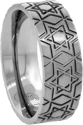 Miniatura 3 de Anillo de boda de titanio de 0.315in con diseño de estrella de David, talla 6 a 14
