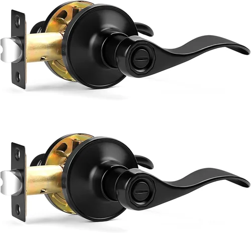 Miniatura 13 de Probrico Manijas de puerta de privacidad estilo ondulado de níquel satinado, manijas de puerta de baño/cama, cerraduras interiores sin llave
