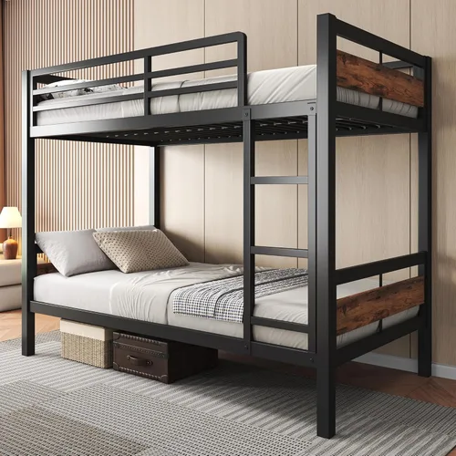 Miniatura 9 de Feonase - Litera de camas individuales con escalera, de metal, con barandilla alta, con soporte de listones de metal resistente, sin ruido, no Negro
