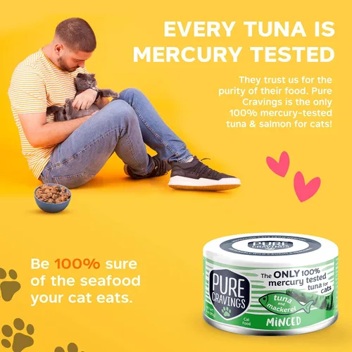 Miniatura 5 de Pure Cravings Comida enlatada húmeda de atún y caballa picada para gatos, 100% atún probado con mercurio, lata húmeda para gatos, sin granos