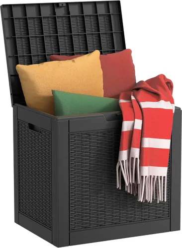 Miniatura 33 de Caja de almacenamiento impermeable para exteriores de 180 galones, caja de resina resistente a los rayos UV con varilla hidráulica para mayor 2-Gris