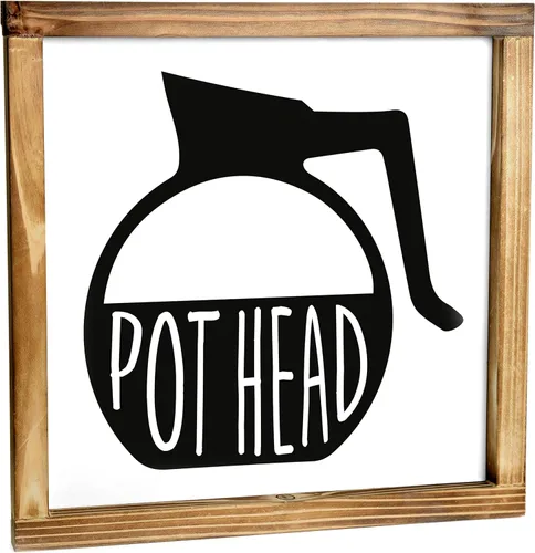Letrero de café con la frase en inglés «Pot Head» (Amante del café) de 12 x 12 pulgadas, para decoración de pared, cocina, estación de café