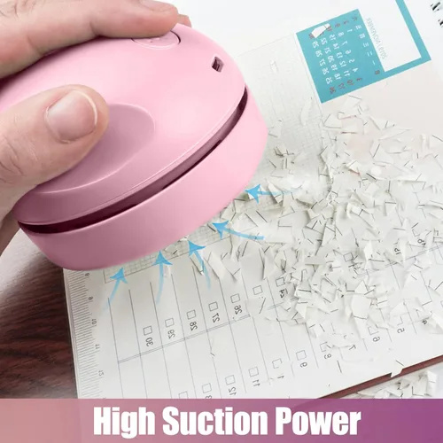 Miniatura 5 de prowithlin Aspiradora de escritorio portátil, carga USB, rosa, la mejor para limpiar polvo, migas, piano, ordenador, coche, etc.