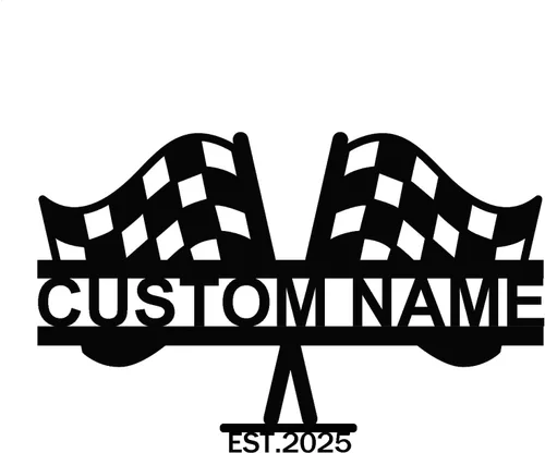 Miniatura 10 de Letrero de metal personalizado con bandera de carreras a cuadros, arte de pared de metal personalizado, letrero de nombre con monograma de bandera a