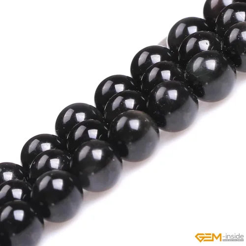 Miniatura 3 de GEM-Inside Cuentas sueltas de gema natural de Obsidiano Negro de 12mm, cuentas redondas de energía para hacer joyas 15" Obsidiana negra