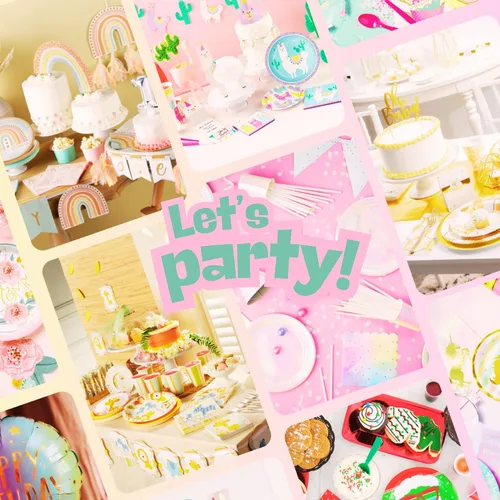 Miniatura 8 de HOME & HOOPLA Suministros para fiestas de los años 90, platos redondos de papel para cena y postre con servilletas de neón (32 platos y servilletas)