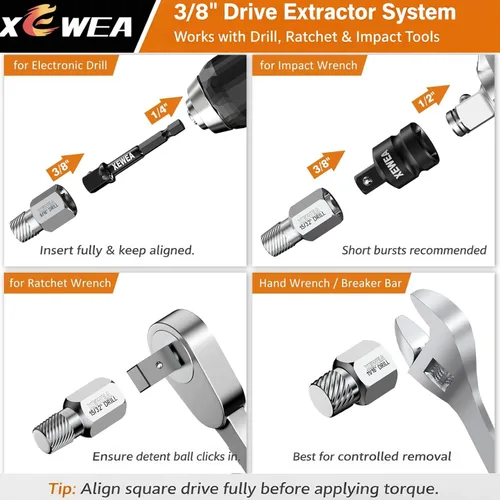 Miniatura 4 de XEWEA Juego de 22 extractores de tornillos de accionamiento de 3/8 pulgadas, kit de extracción de pernos multilínea fácil de sacar para pernos rotos