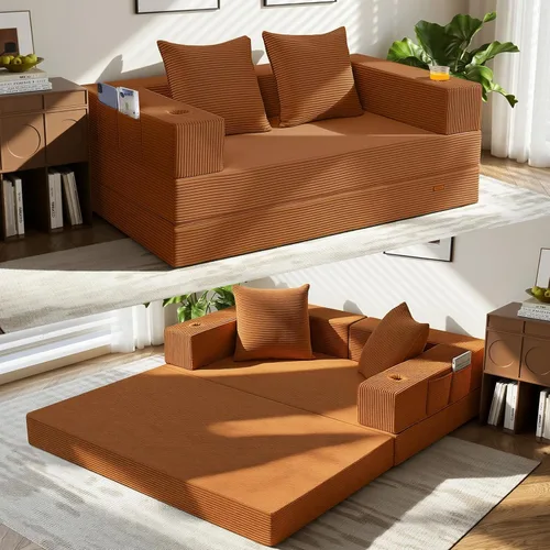 Miniatura 26 de COMAX Sofá cama futón, sofá cama convertible 4 en 1, sofás deshuesados para sala de estar, sofá biplaza plegable pequeño plegable que ahorra Gris