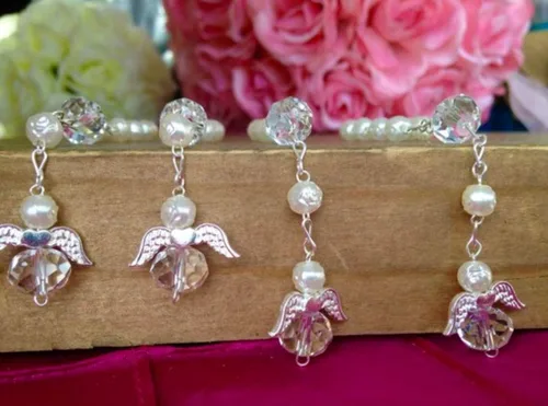 Miniatura 2 de 25 Pc Ivory Color Baptism Favors with Angels Mini Rosaries Silver Plated Acrylic Beads Recuerditos De Bautismo Christening Favors Decenarios Decades