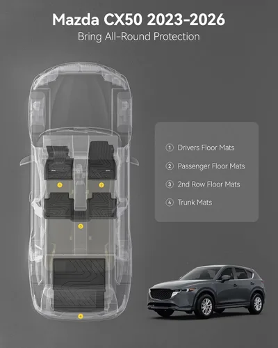 Miniatura 2 de 3W Alfombrillas de piso y forro de carga compatibles con Mazda CX-50 2023 2024 2025 (no para híbrido), forros TPE para todo clima, juego completo