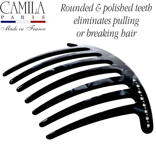 Miniatura 5 de Camila Paris CP3736 Peine lateral francés – Peine francés decorativo con diamantes de imitación, peine de pelo negro para mujer, agarre fuerte