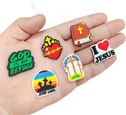 Miniatura 3 de 25 dijes de zapatos cristianos de Jesús para zuecos de cocodrilo, dijes de cocodrilo de fe bendecida para adultos, mujeres y hombres, Blanco