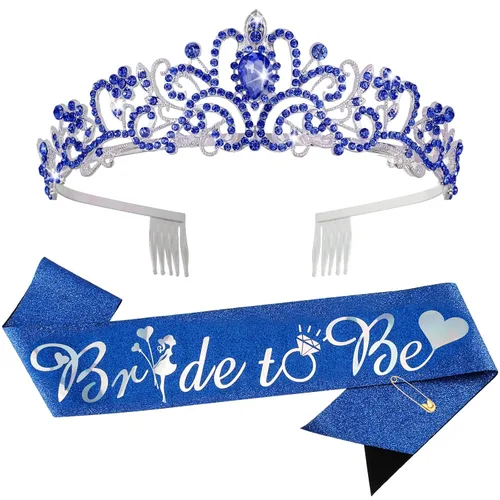 Miniatura 18 de Kit de corona de novia y corona de novia, decoraciones de CIEHER para despedida de soltera, oro rosa, corona de princesa para mujeres y niñas